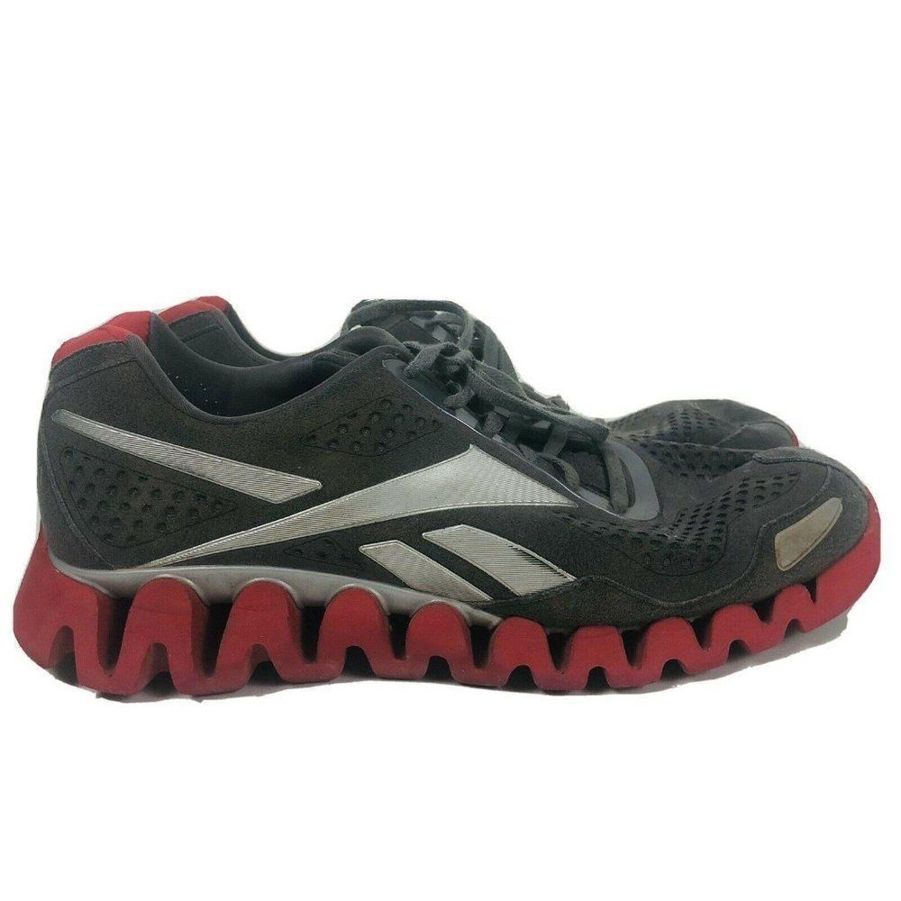 Reebok ZigTech Mens Gray Red Running Lace Up Shoe